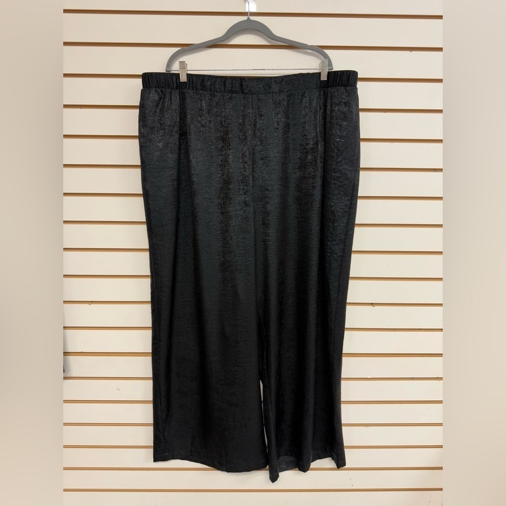 NWT Johnny Was Black Shimmer Wide Leg Pants PLUS 3X $265 Elastic Waist Pull‎ On - Picture 4 of 15